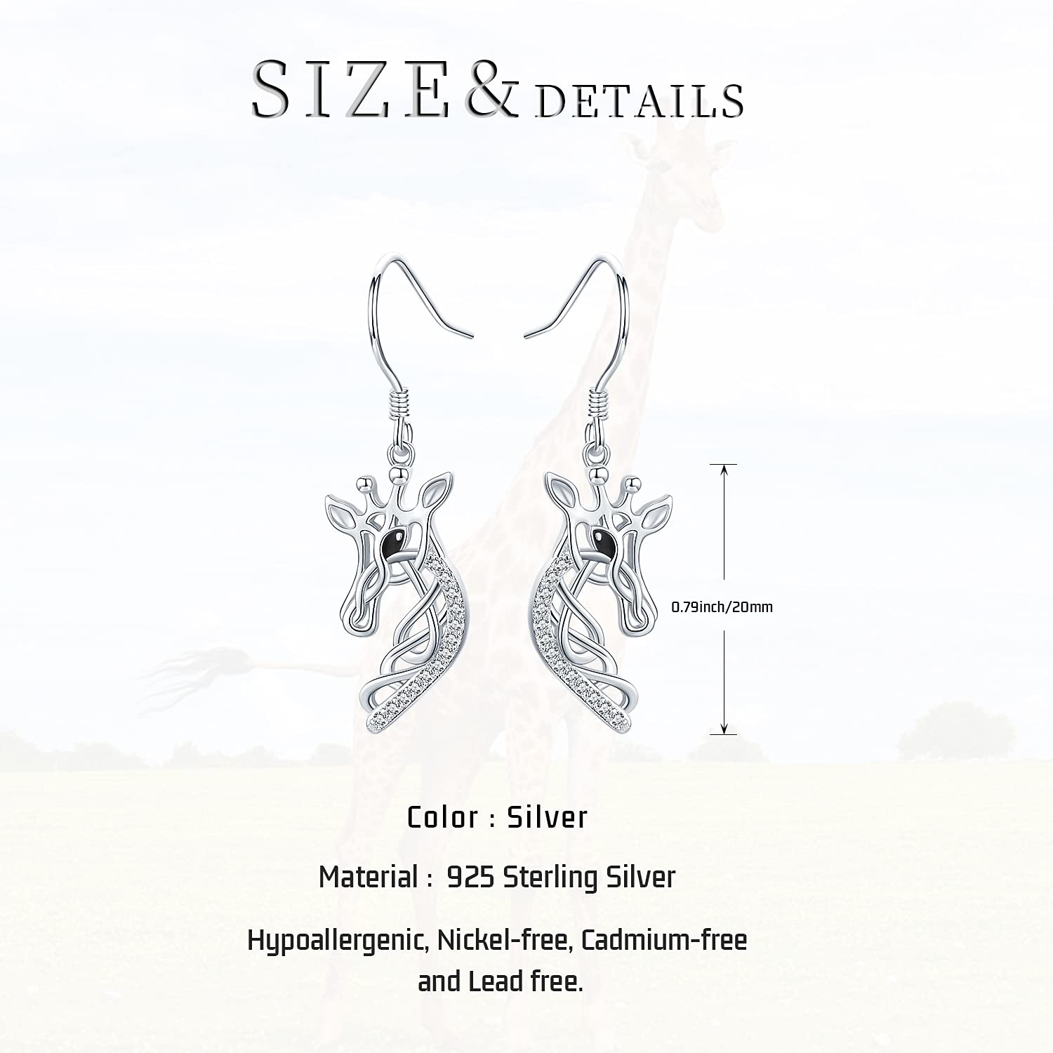 Giraffe Earrings 925 Sterling Silver Celtic Giraffe Dangle Drop Earrings Jewelry Gifts for Women Girls Girlfriend Birthday