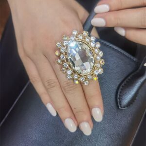 Vintage Big CZ Statement Ring for Women Antique Mosaic Crystal Expandable Adjustable Open Wrap Engagement Wedding Cocktail Party Rings Comfort Fit Art Deco Jewelry