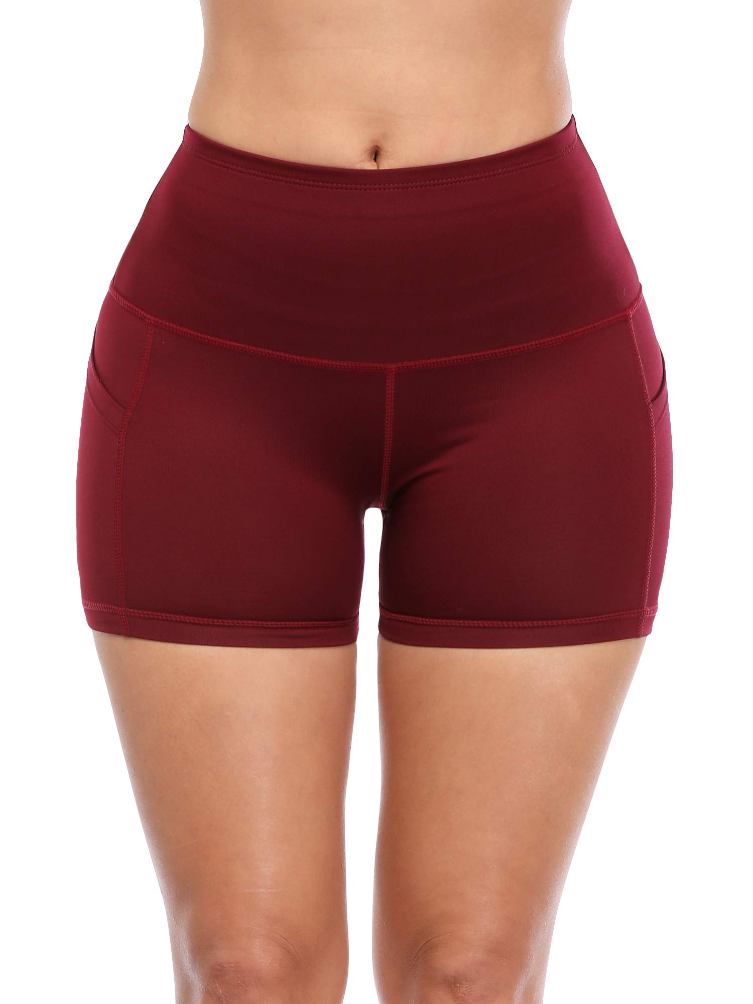 CADMUS High Waist Athletic Shorts for Womens Yoga Fitness Workout Running Shorts with Deep Pockets,3 Pack,1016,Black & Grey & Wine Red,Large