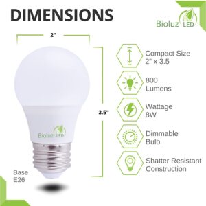 Bioluz LED Light Bulbs A15 Cool White 4000K Dimmable A15 60 Watt LED Light Bulbs (Uses 8 Watts) 4 Pack