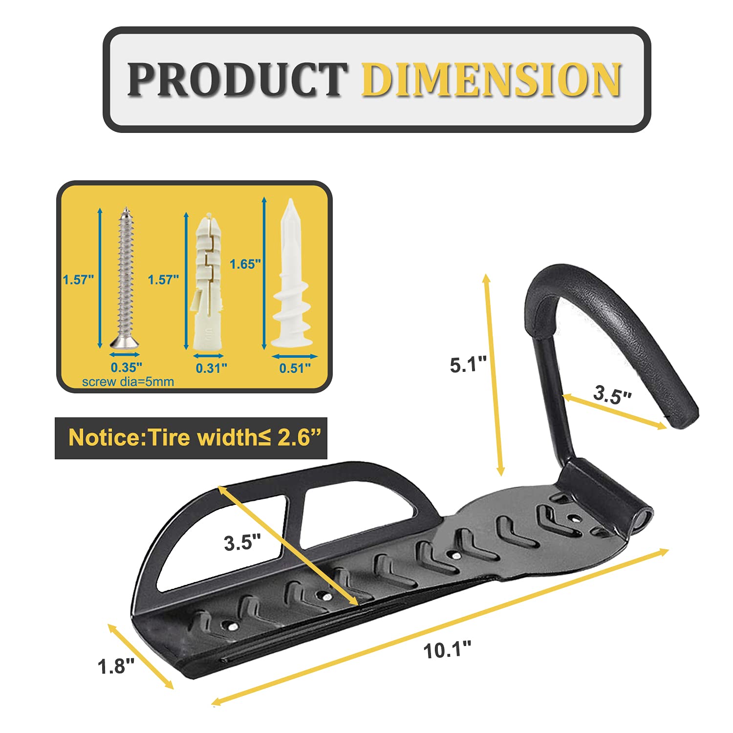 Bike Rack for Garage Wall Mount 2 Pack Vertical Bike Hooks Bicycle Hanging Hooks for Indoor Storage with Non-reversible Hooks