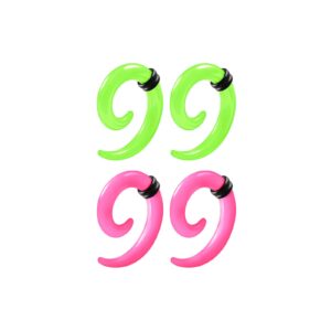 BIG GAUGES 2 Pairs Green Pink Acrylic 8g Gauge 3mm Spiral Taper Expander Piercing Jewelry Ear Stretching Earring O-rings Plug BG12292