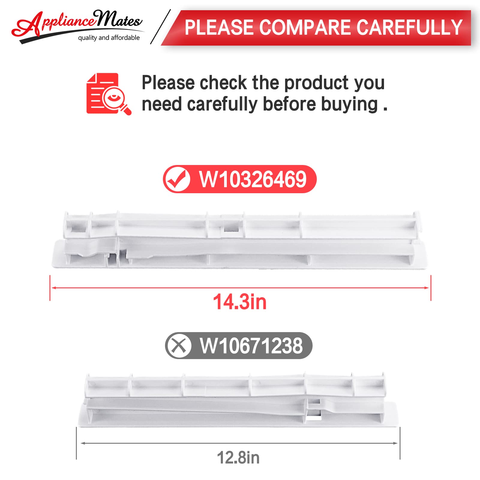 W10326469 Center Drawer Slide Rail by APPLIANCEMATES Compatible with Whirlpool Refrigerator Replace for 8208326 W10326469 WPW10326469 12796401 67004514 AP6019603