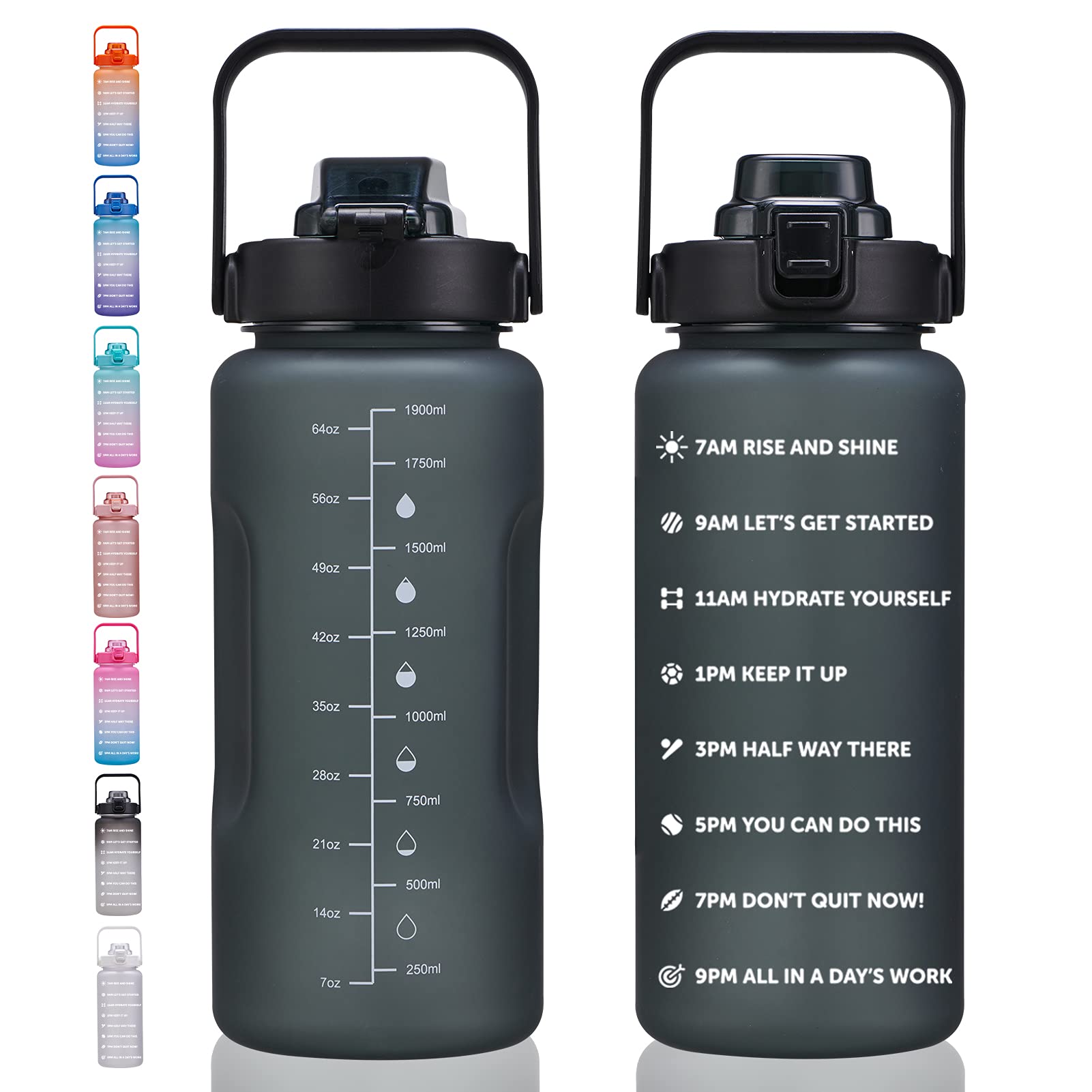 ST-YIBEN 64oz Large Motivational Water Bottle with Time Marker, Leakproof & BPA Free Half Gallon Big Water Bottle with Straw & Handle Tritan Frosted Water Jug for Women Men to Fitness,Gym,Sports