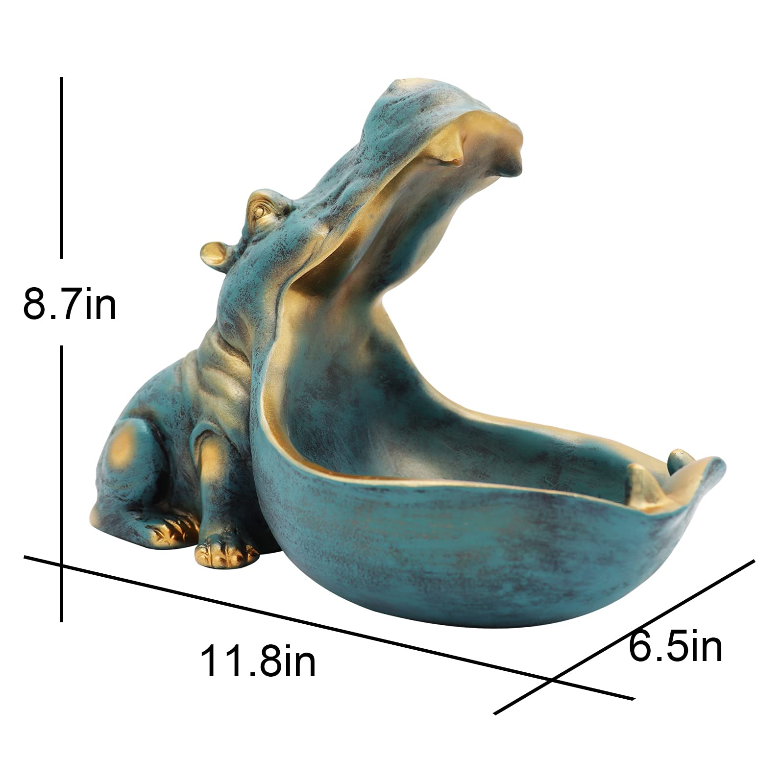 aboxoo Hippo Statue Home Resin Hippopotamus Figurine Fun Candy Dish,Key Bowl,Big Mouth Sculpture Table Art Decoration Sundries Container Storage Box(Dark Blue)