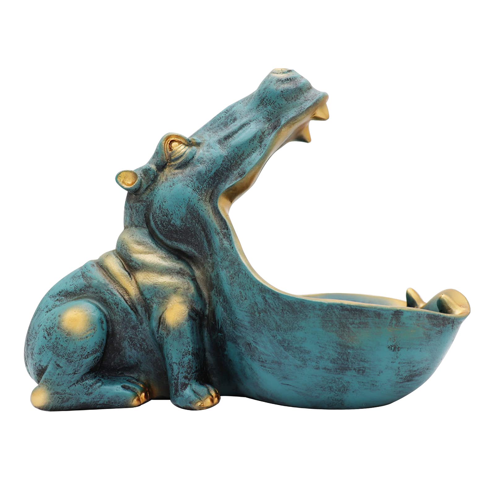 aboxoo Hippo Statue Home Resin Hippopotamus Figurine Fun Candy Dish,Key Bowl,Big Mouth Sculpture Table Art Decoration Sundries Container Storage Box(Dark Blue)