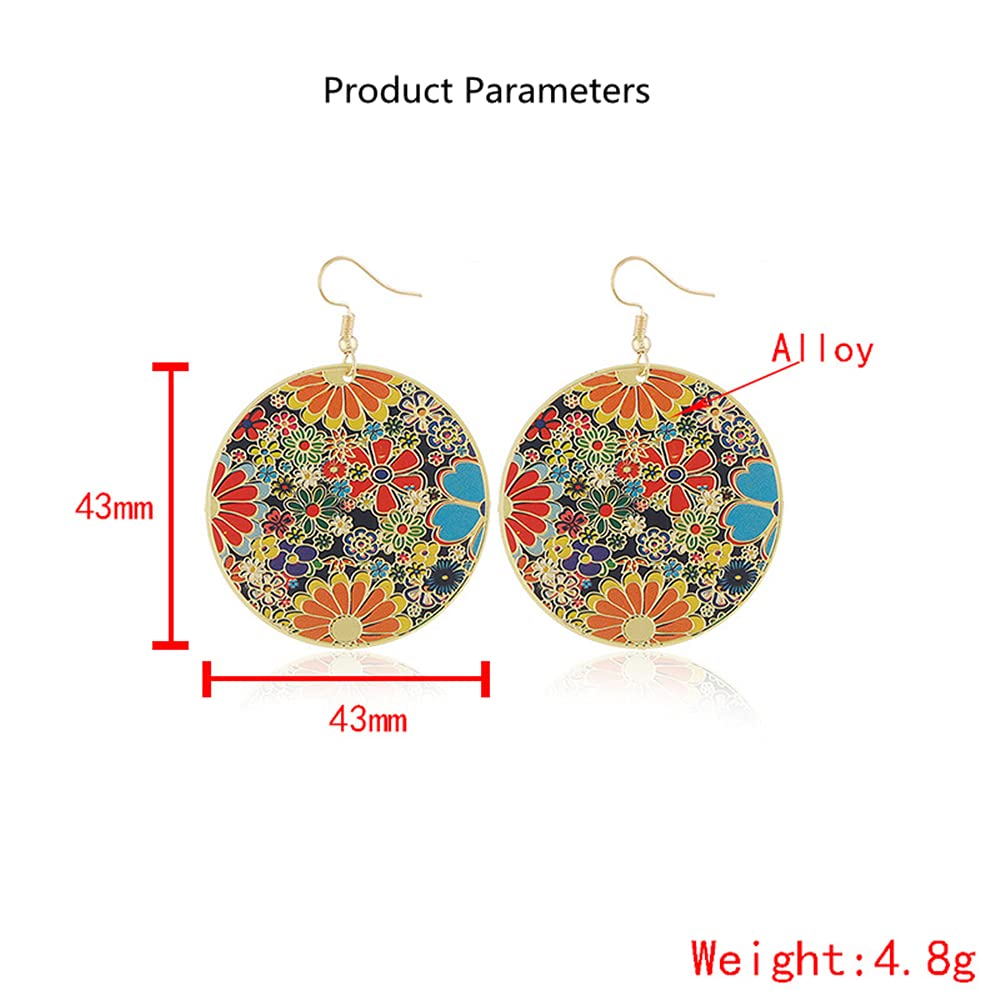 Gold Round Flower Disc Drop Dangle Earrings for Women Girls with Charms Boho Circle Ball Disk Blossom Spring Big Statement Dangling Hook Stud Earring Exaggerated Y2K Jewelry Gifts Christmas Festival Party