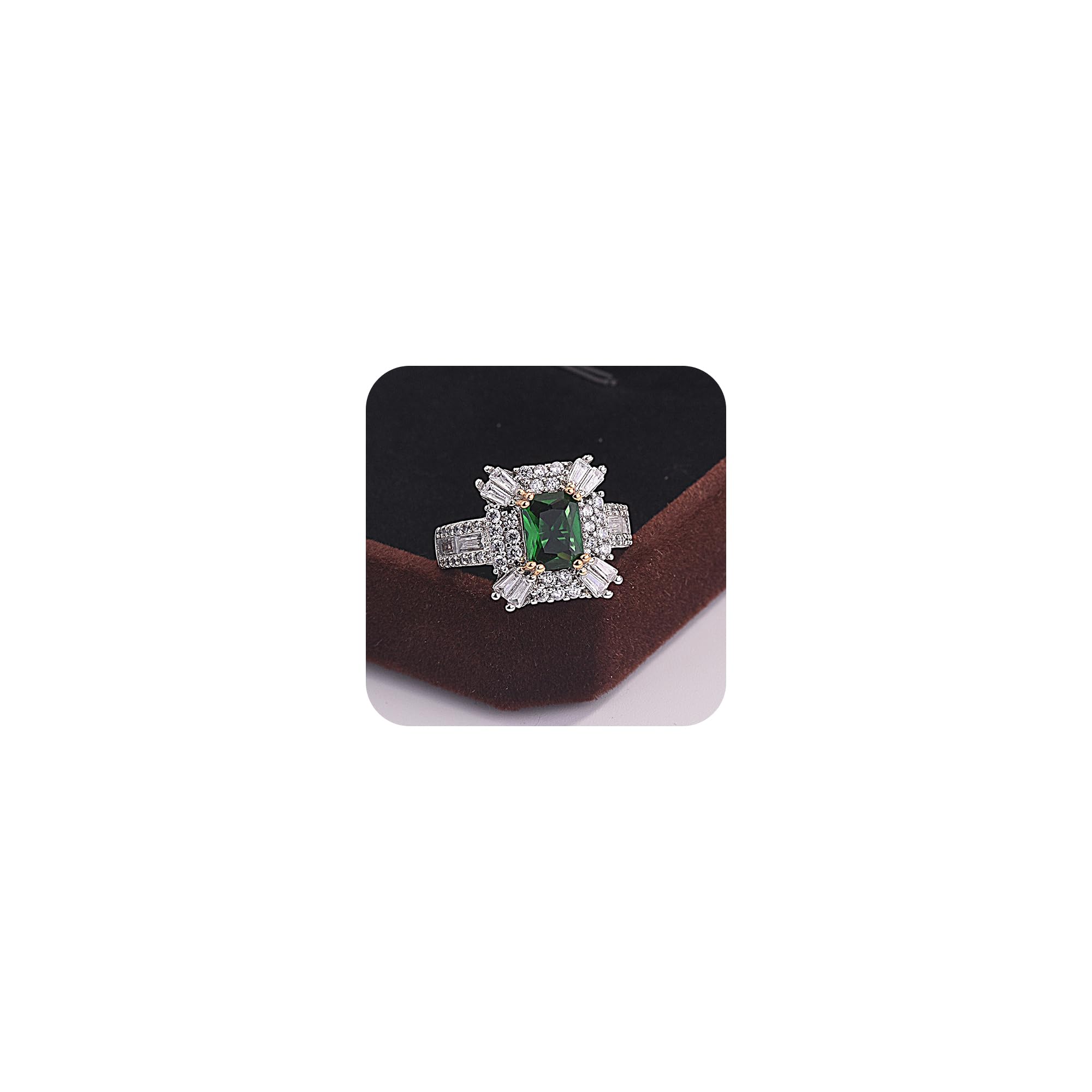 Gixaxak Created Gemstone Statement Ring 18K White Gold Plating Square Gem Green Emerald GreenTopaz Sapphire Cut Cubic Zirconia Wedding Bands for Women 8