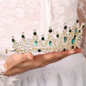 Yovic Baroque Wedding Crowns Gold Rhinestone Bridal Crown and Tiara Crystal Bride Crown Prom Costume Party Hair Accessorise for Women and Girls(F)