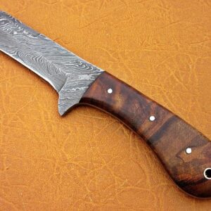 Black Smith Custom Knives DM-BC-01 Handmade Damascus Steel Bull Cutter Cowboy hunting castration and skinning knife, 8" Rose Wood Handle, Fixed Blade EDC Knife With Leather Sheath