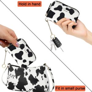 Sunwel Fashion Cute Cow Print Credit Card Holder- Accordian Zipper Card Case Wallet Cash Pockets Coin Purse with Keychain Hook for Women