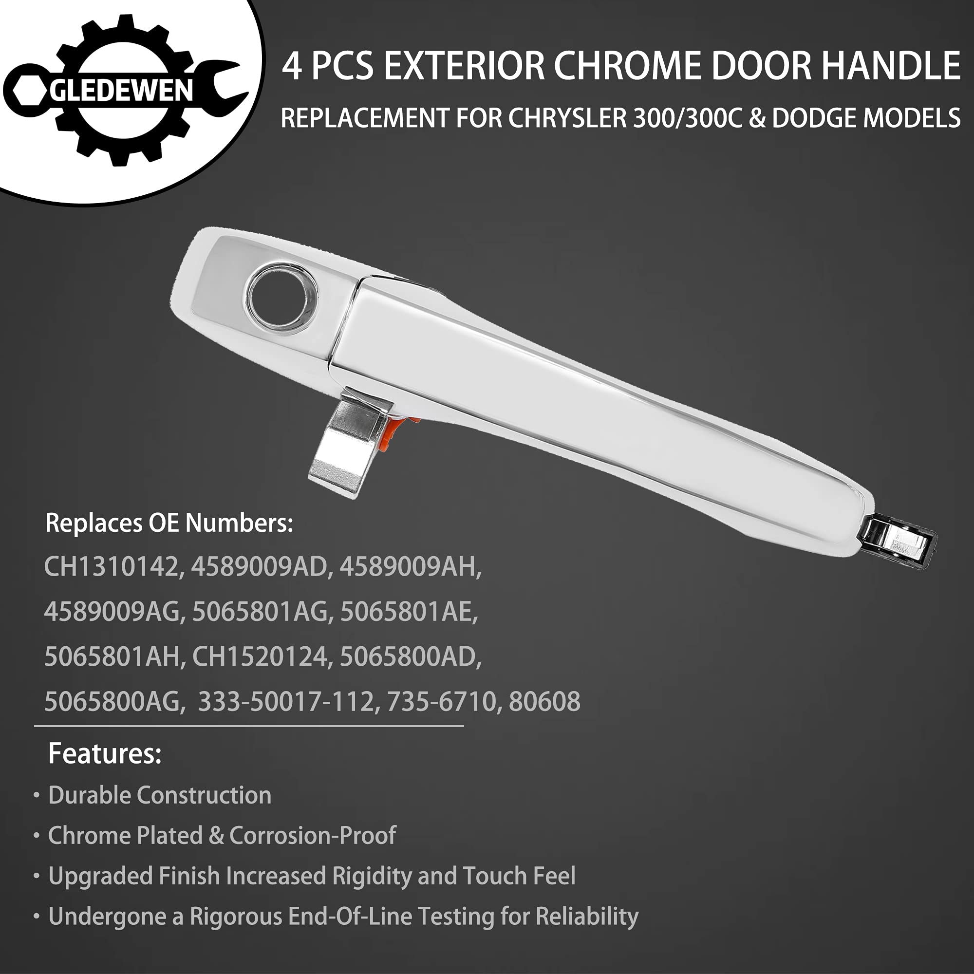 Exterior Door Handle Set, Compatible with 2005-2010 Chrysler 300 300C, 2005-2008 Dodge Magnum, 2007 Dodge Charger, Front & Rear Left Driver & Right Passenger Outside, CH1310142, 5065801AG, 4589009AH