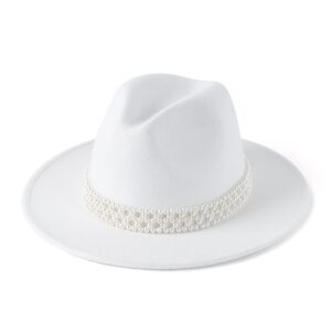 hudanhuwei womens wide brim fedora hat with pearl band lady panama hat a white