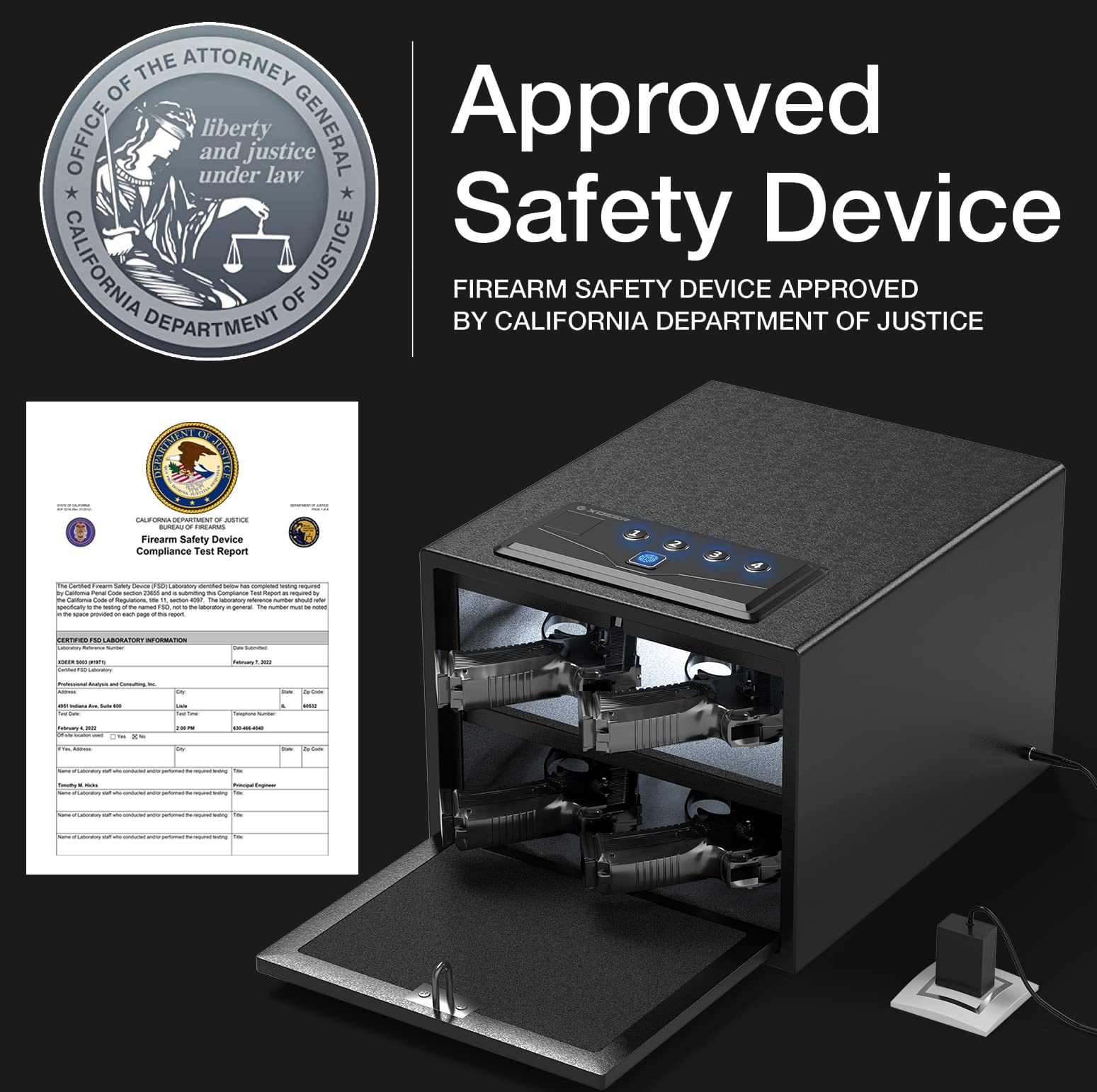 XDeer Biometric Pistol Safe (FCC & California DOJ Certified) - Quick Access Handgun Safe with Fingerprint & Digital Keypad, Secure Home Gun Safe for up to 4 Pistols (No Cleaning Kit)