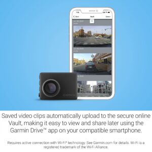 Garmin Dash Cam 47, 1080p and 140-degree FOV, Monitor Your Vehicle While Away w/ New Connected Features, Voice Control, Compact and Discreet, Includes Memory Card