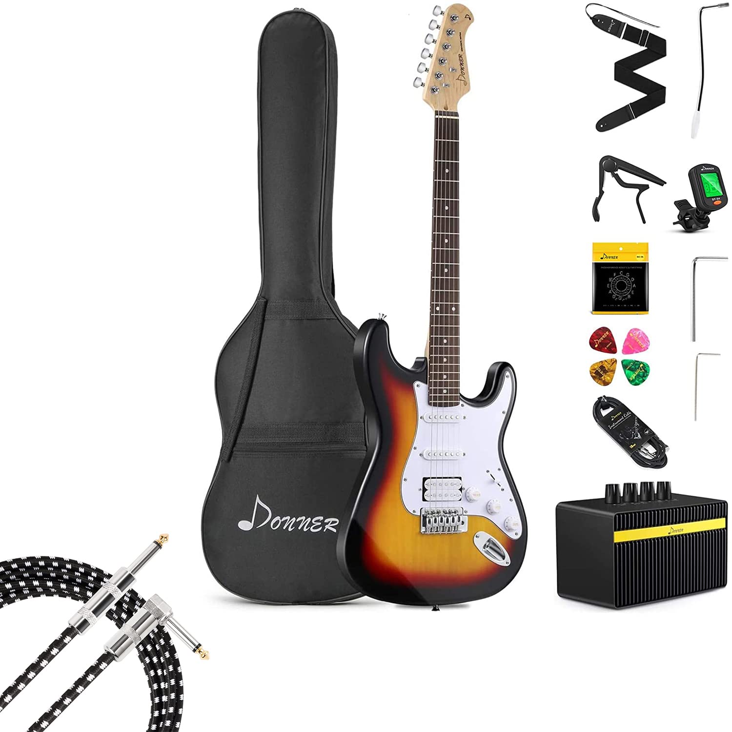 Donner DST-100S 39 Inch Full Size Electric Guitar Kit + Guitar Cable 10 ft