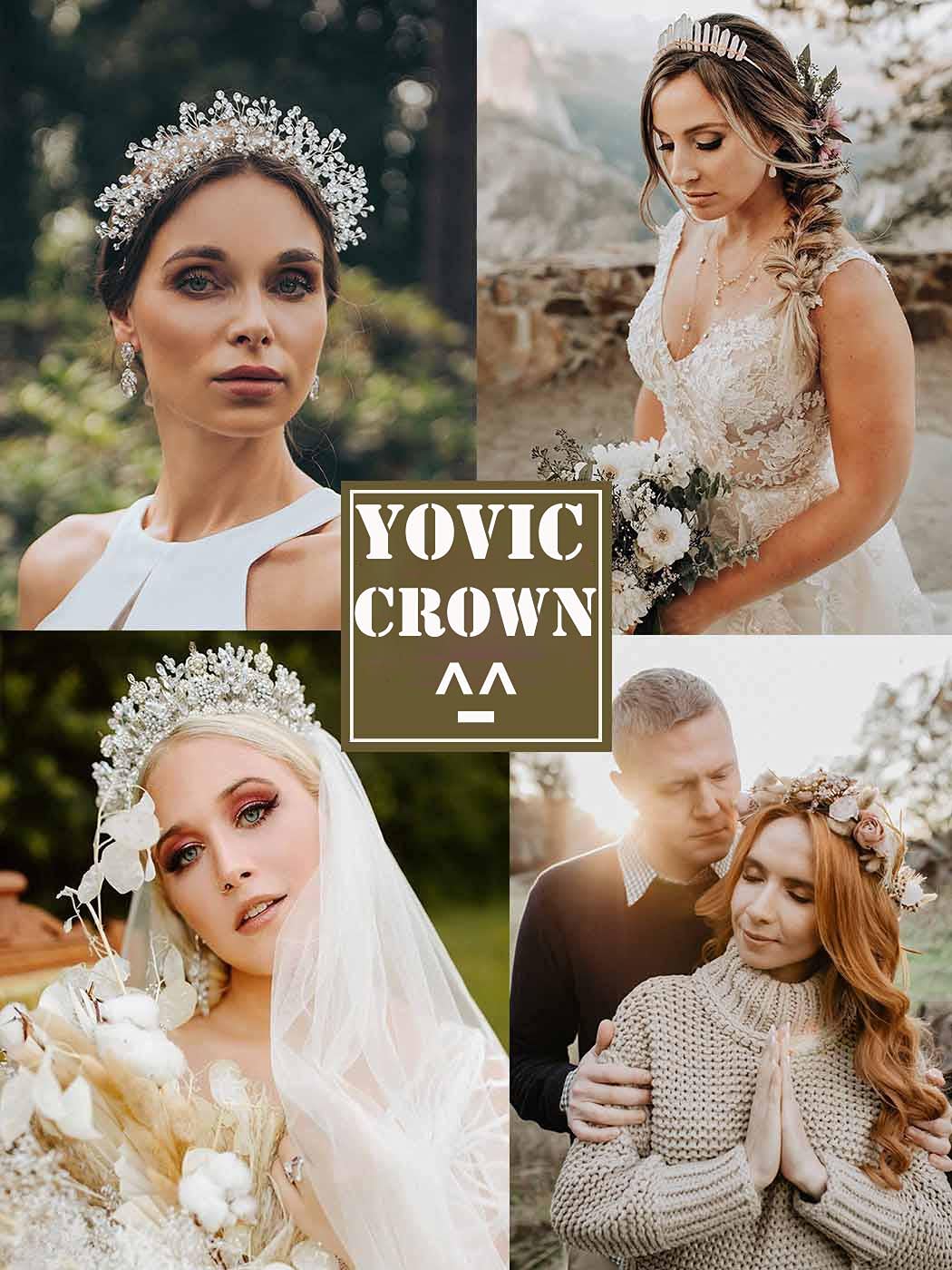 Yovic Baroque Wedding Crowns Gold Rhinestone Bridal Crown and Tiara Crystal Bride Crown Prom Costume Party Hair Accessorise for Women and Girls(F)