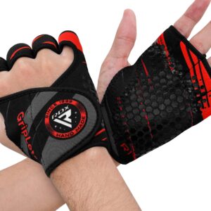 RDX Weight Lifting Gloves Grips, Workout Gym Fitness, Ventilated Anti-Slip Open Back Gripper, Deadlift Strength Training HIIT Exercise, Women Men Rowing Cycling Hanging Climbing Gymnastics Pull Ups