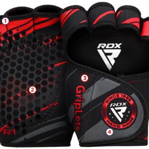 RDX Weight Lifting Gloves Grips, Workout Gym Fitness, Ventilated Anti-Slip Open Back Gripper, Deadlift Strength Training HIIT Exercise, Women Men Rowing Cycling Hanging Climbing Gymnastics Pull Ups