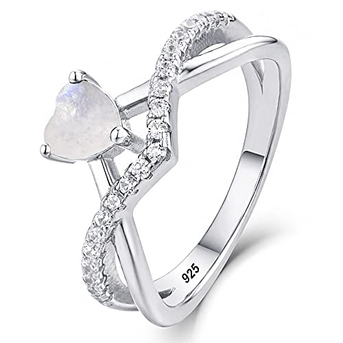 STARCHENIE Moonstone Rings for Women Sterling Silver Heart Birthstone of June Anniversary Promise Wedding Engegement Ring with Cubic Zirconia