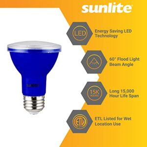 Sunlite 40249 LED PAR20 Colored Recessed Light Bulb, 3 Watt (50w Equivalent), Medium (E26) Base, Floodlight, ETL Listed, Blue, 3 Count