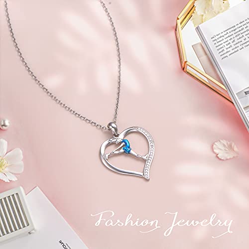 DAOCHONG Figure Skater Necklace S925 Sterling Silver Ice Skating Sport Love Heart Charm Pendant Necklace Inspirational Jewelry Gifts for Women, Ice Skaters, Ice Skater's Mom, Coach and Fans