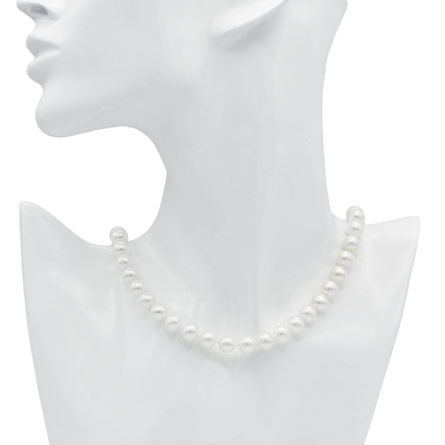 Unique Pearl 14K White Gold 8-8.5mm White Freshwater Cultured Pearl Necklace in AAA Quality, 16 Inches