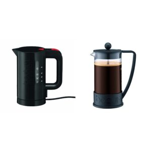 bodum bistro electric water kettle (17 ounce) and brazil french press coffee and tea maker (12 ounce), black