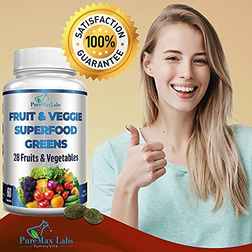 Fruit and Veggie Superfood Greens - 28 Fruits and Vegetables incl. Alfalfa, Barley Grass, Spirulina, Beet Root, Tart Cherry, Concentrated Natural Antioxidants- 60 Tablets