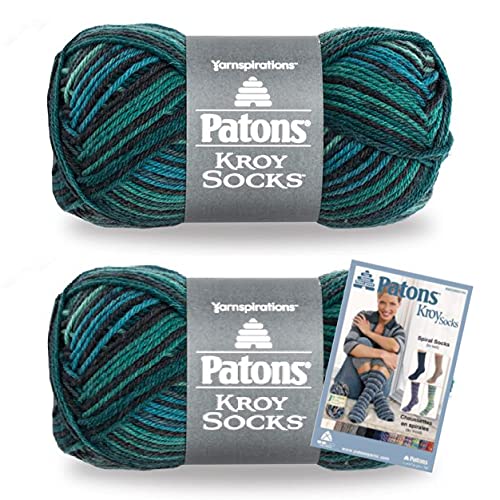 Zymise Patons Kroy Socks Yarn, 2-Pack, Turquoise Stripes Plus Pattern