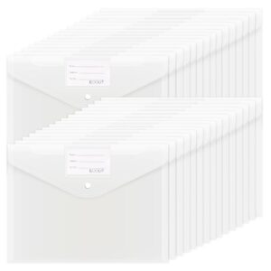 eoout 30pcs plastic envelopes, clear envelopes with snap closure, document folders letter size a4 size file envelopes with label pocket for school home work office organization