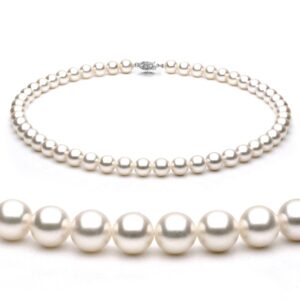 Unique Pearl 14K White Gold 8-8.5mm White Freshwater Cultured Pearl Necklace in AAA Quality, 16 Inches