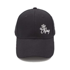 Embroidered King and Queen Couple Matching 2 in one Order Caps, Adjustable Baseball Hat (Black King+Queen)