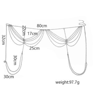 Bomine Silver Rhinestone Waist Body Chain Dress Sexy Bikini Crystal Belly Body Chains Sparkly Body Jewelry Nightclub for Women and Girls, Free sizes