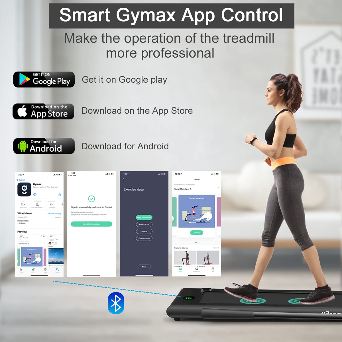 GYMAX Walking Pad, Foldable Under Desk Treadmill with LED Monitor, Remote Control, Smart App Control, Folding Portable Desk Treadmill for Office Standing Desk, Home Gym Small Compact Treadmill (Black)