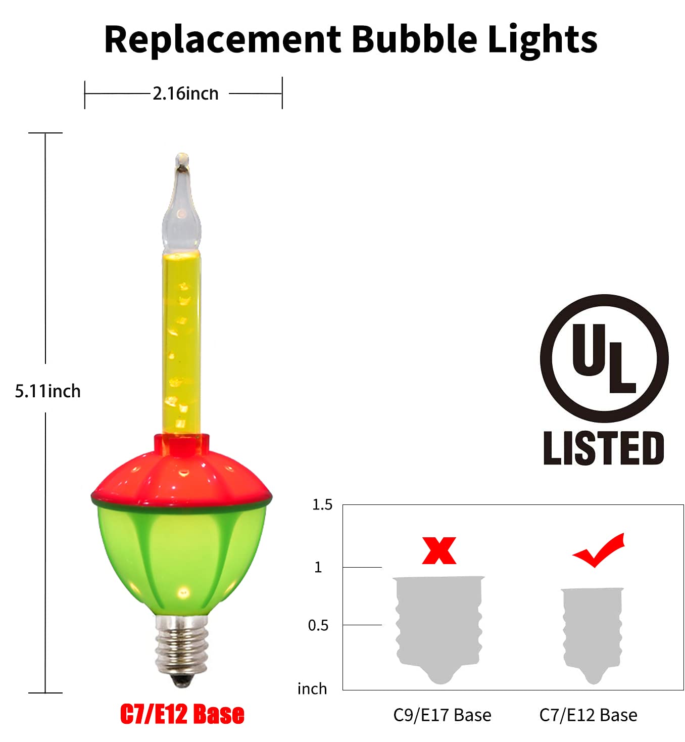 SUNSGNE 4 Pack Multicolor Christmas Bubble Light Replacement Bulbs, Vintage Traditional Bubble Light Replacement Bulbs E12 Candelabra Base for Indoor Christmas Xmas Decorations, 5 Watts