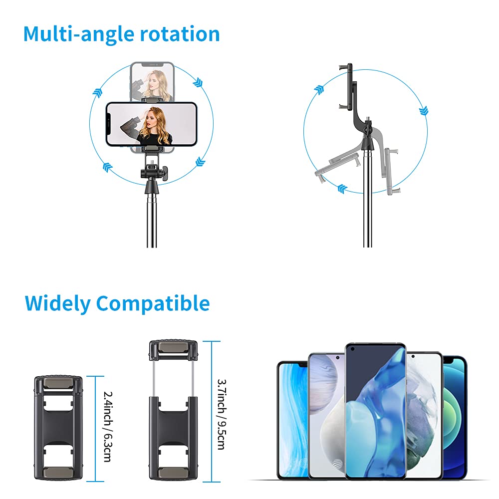 K&F Concept 61'' Bluetooth Selfie Stick Tripod, Extendable Selfie Stick with Wireless Remote & Mini Tripod Stand, Stainless Steel 360° Rotation Phone Holder for iPhone Samsung Android