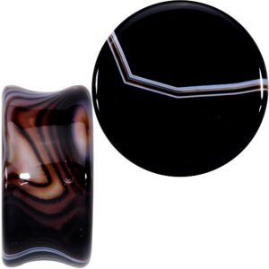 Body Candy 7/8 2PC Natural Black Line Agate Stone Saddle Plugs Double Flare Plug Ear Plug Gauges Set of 2