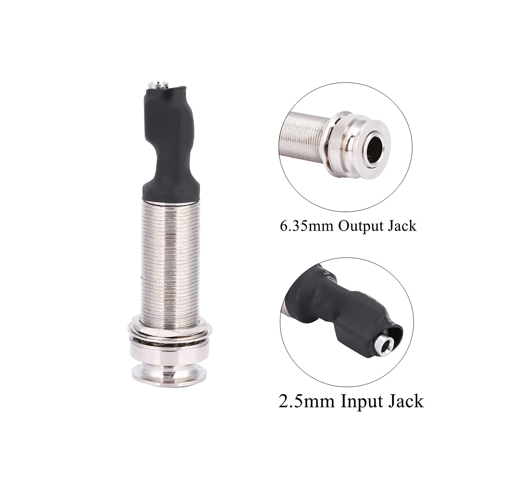 Lazmin112 1/4" (6.35mm) Output 2.5mm Input Endpin Jack, Piezo Pickup Jack Built-in Rod Piezo Pickup for Acoustic Guitar