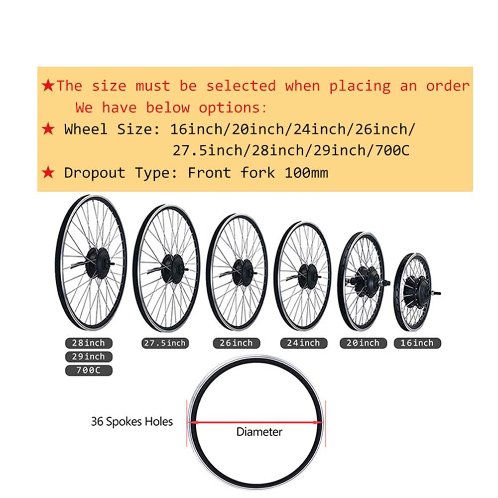 ZYXU Electric Bike Conversion Kit 48V500W E-Bike Conversion Kit Electric Bike Kit E-Bike Electric Bike Brushless Motor Hub 16" 20" 24" 26" 27.5" 28" 29" 700C, Front Wheel, with LED880 Display,16"