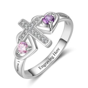 kaululu mothers ring 2 birthstone personalized sterling silver ring for women custom mom ring with 2 name promise rings mothers day ring gifts for mom grandmother wife (style 1, 9)