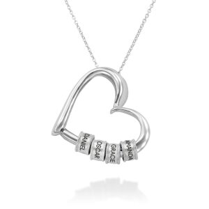 MYKA - Personalized Heart Shape Necklace with Engraved Beads for Women, Custom Inscribed Names, Optional Diamond Stone, Dainty Fashion Jewelry for Mom, Grandma for Mother's Day