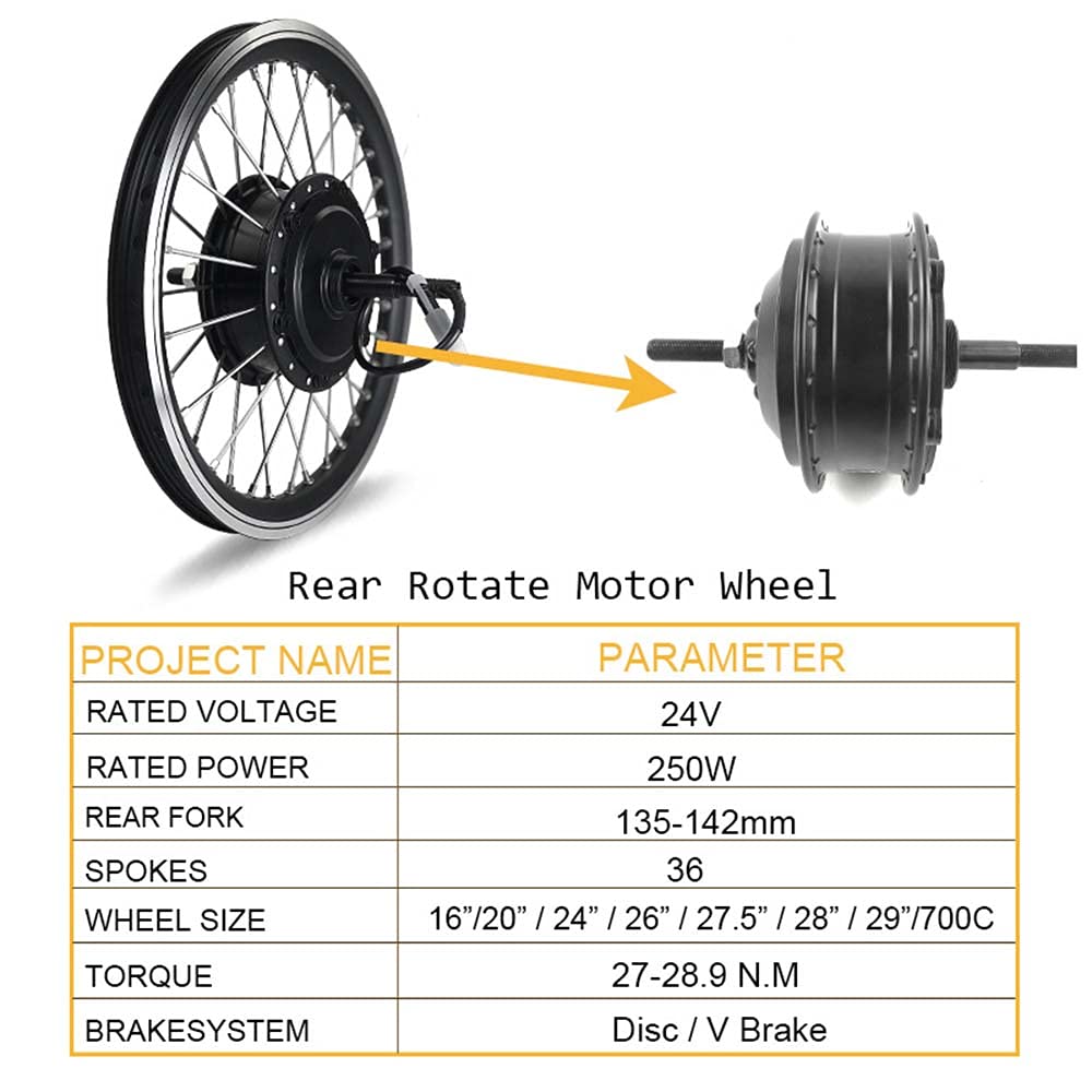 ZYXU Electric Bicycle Conversion kit 24V250W 16" 20" 24" 26" 27.5" 28" 29" 700c Rear Drive Spinning Motor E-Bike Cycling Hub Motor with LCD8H Display,700c