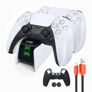 g-story ps5 charging station, upgraded ps5 controller charging station with led indicator controller skin & 1.5m charging cable, safety chip protection, adjustable support plate dual, fast charging