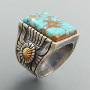 ink2055 Rings for Women Teen Girls,Retro Engraved Sunflower Faux Turquoise Inlaid Ring Women Banquet Jewelry Gift,Mothers Day Gifts,Gifts for Women Men Girls - Us9