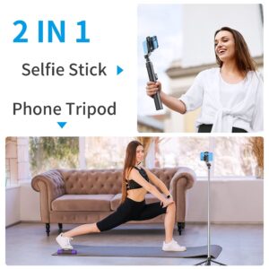 K&F Concept 61'' Bluetooth Selfie Stick Tripod, Extendable Selfie Stick with Wireless Remote & Mini Tripod Stand, Stainless Steel 360° Rotation Phone Holder for iPhone Samsung Android