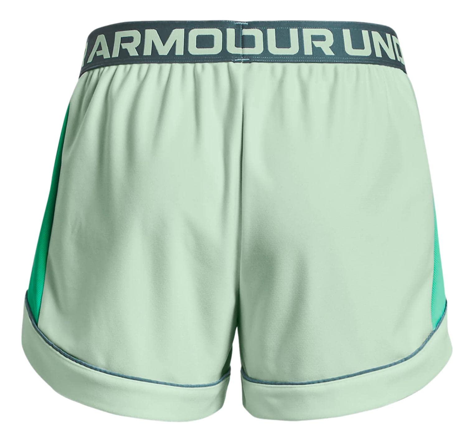 Under Armour Women's UA Play Up Side Mesh Shorts (Medium, Seaglass Blue/Comet Green)