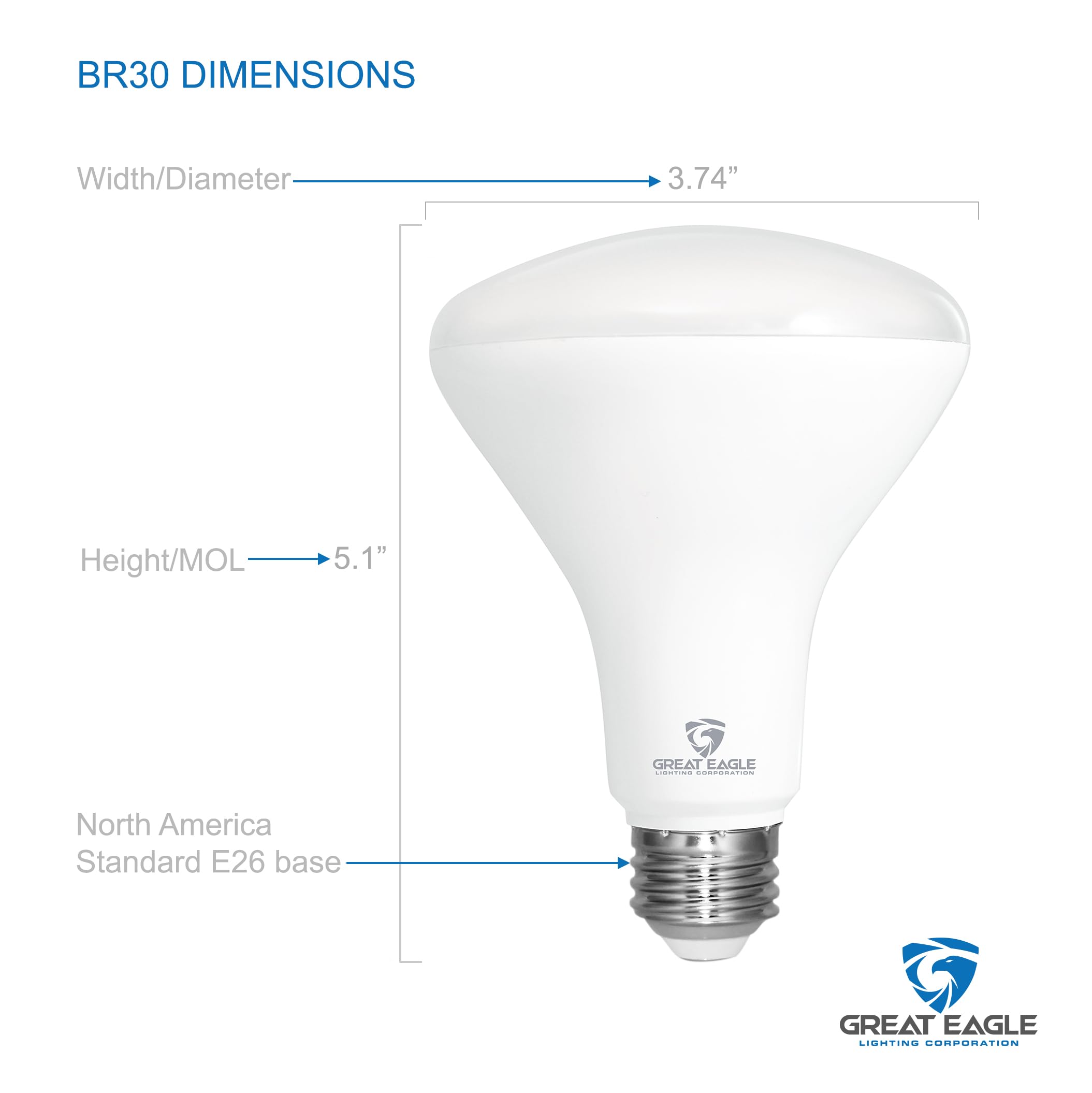 Great Eagle Lighting Corporation LED BR30 Light Bulb, 75W=9.5W, Dimmable 850 Lumens, 4000K Cool White, High CRI 90+, UL Listed – 6 Pack