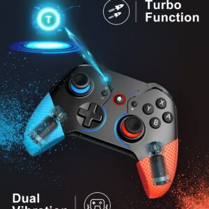 Switch Controller for Nintendo with Wake Up, Bluetooth Gamepad Remote Grip with Macro Motion Vibration Turbo RGB Light, Wireless Pro Controller Joy Con Switch for Kids Gifts - Blue&Red