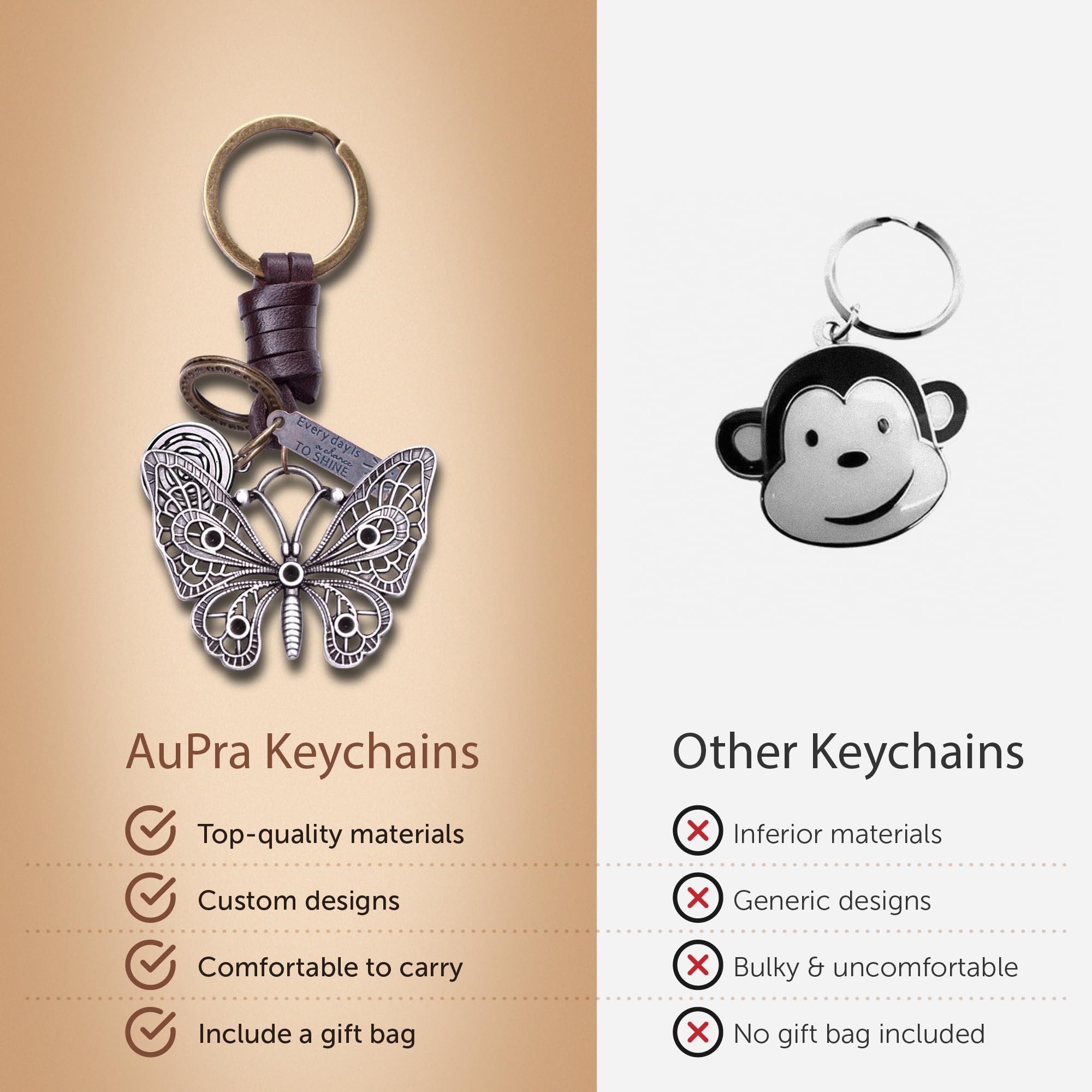 AuPra Butterfly KeyChain Gift Women Leather KeyRing Girl Home Car Door Keys Holder Lady Present